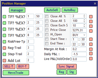 SMC Pro position-management panel with active-trade controls and account or symbol-level management actions.